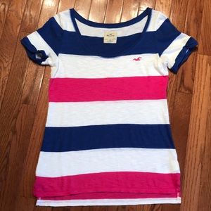 Hollister pink and blue striped shirt